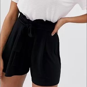 NWT-ASOS Black Soft Paperbag Tie Waist Shorts